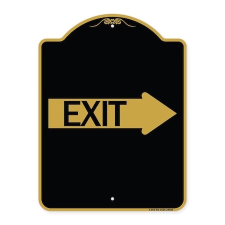 Signmission Designer Series Sign Exit W/ Right Arrow, Black & Gold Aluminum Sign, 18" H, 24" L, BG-1824-24606 A-DES-BG-1824-24606